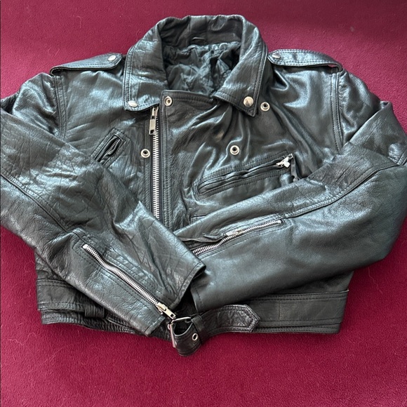 Sleek Black Leather Bomber Jacket - Picture 1 of 4